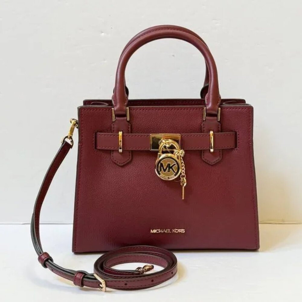 Michael Kors Hamilton Small Crossbody Satchel Handbag Bag Dark Cherry COLOR